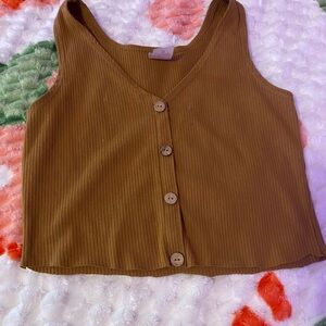 No Boundaries Tan Ribbed Button-Up Top